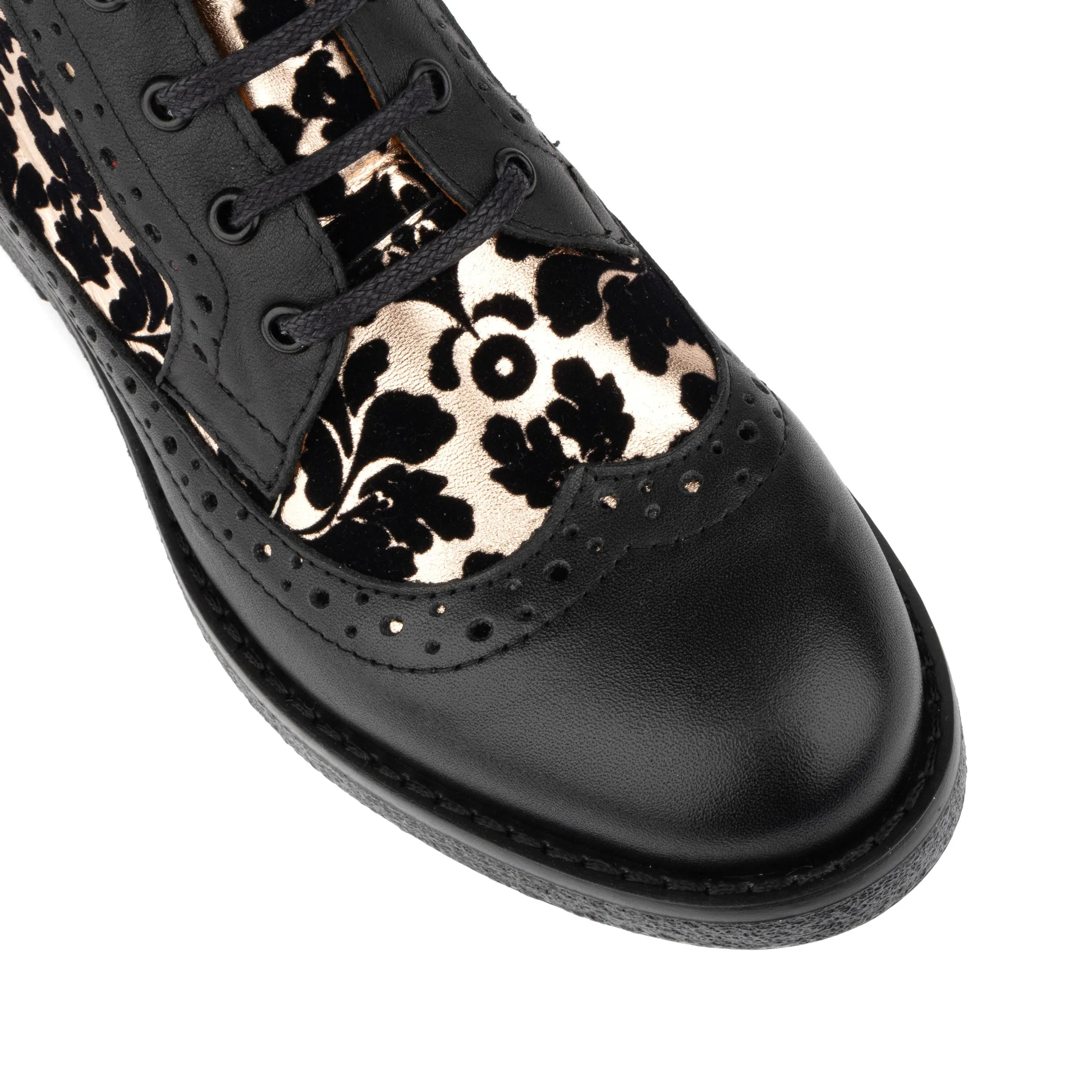 Hatter - Black Rose Gold - Women's Italian leather higher ankle boot with rubber sole