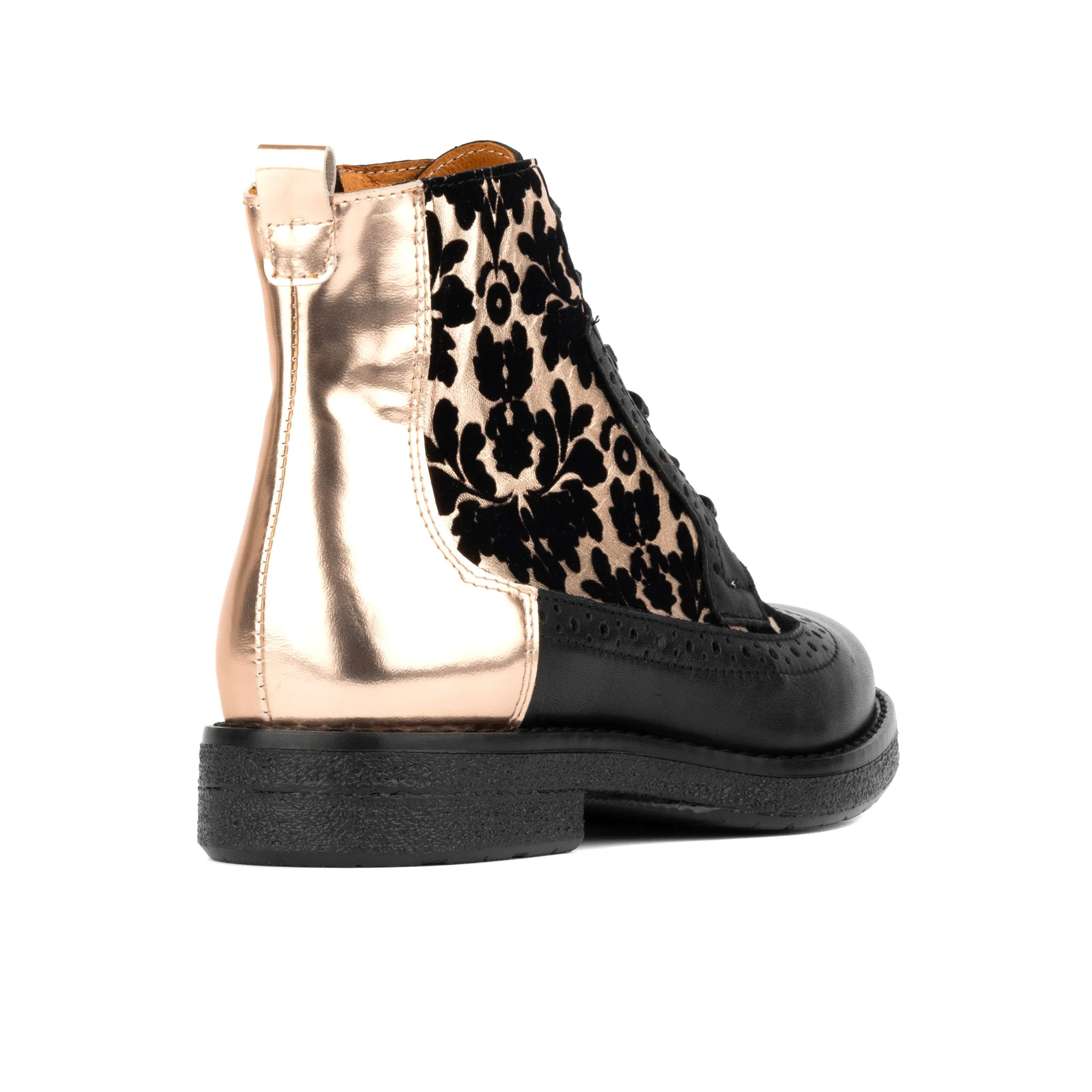 Hatter - Black Rose Gold - Women's Italian leather higher ankle boot with rubber sole
