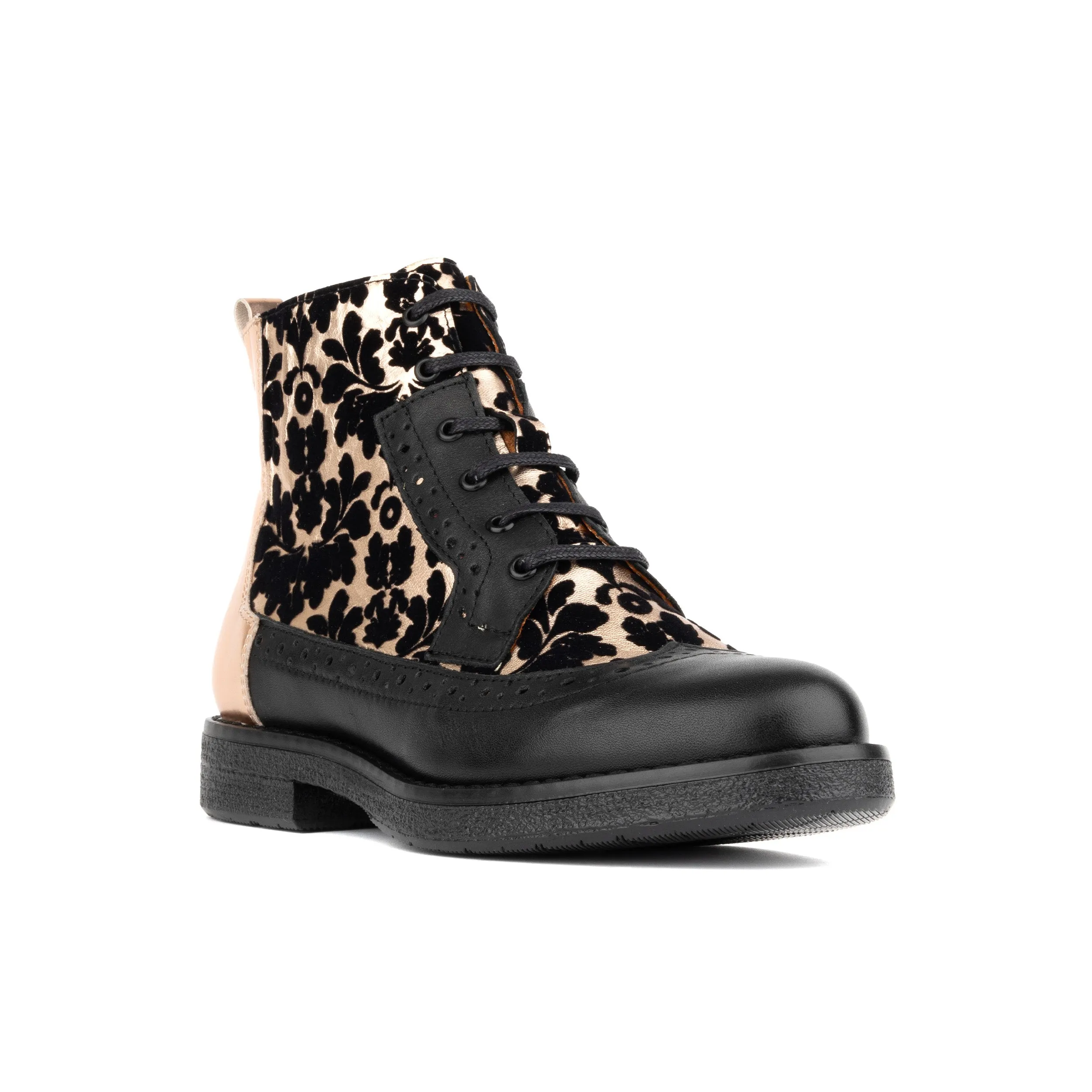Hatter - Black Rose Gold - Women's Italian leather higher ankle boot with rubber sole