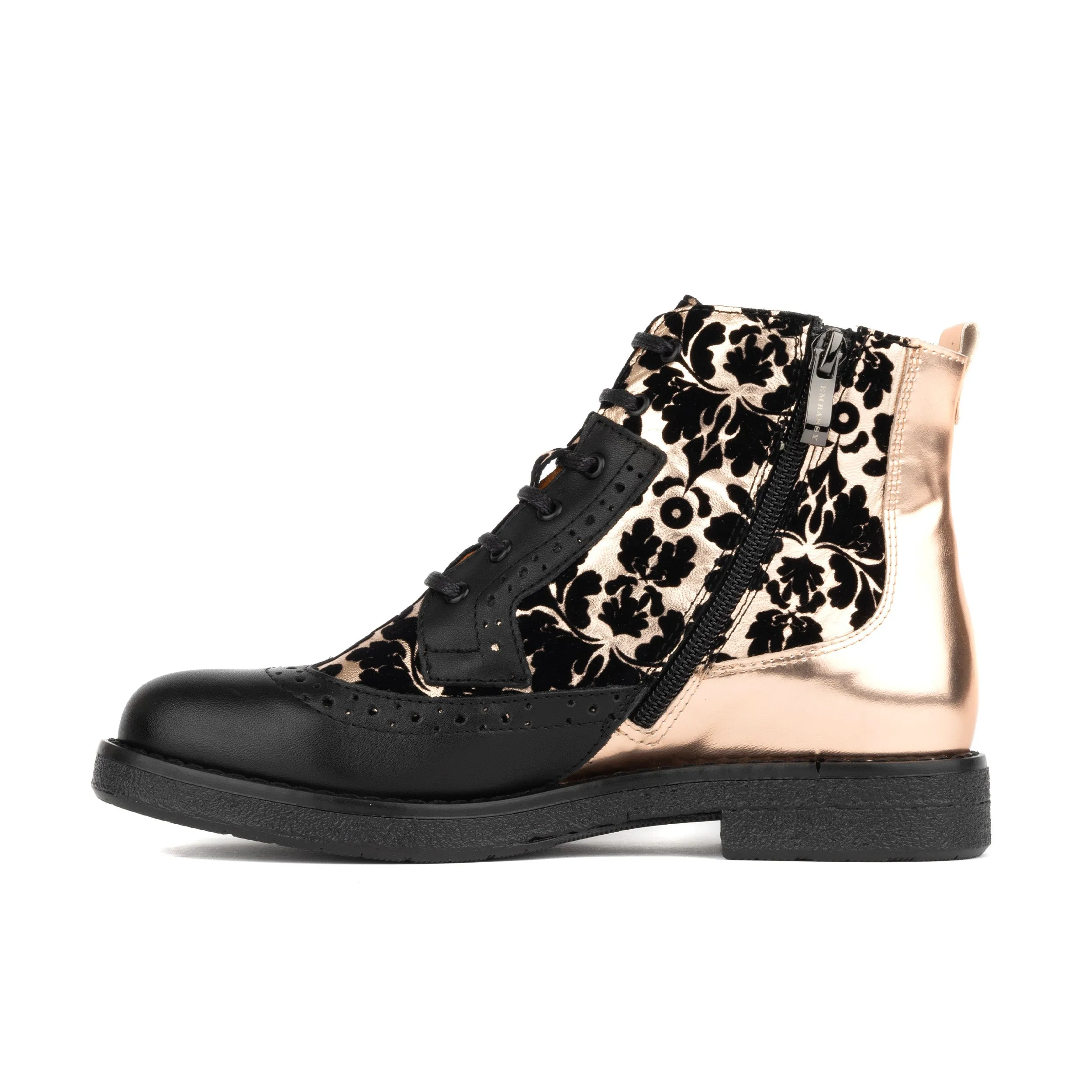 Hatter - Black Rose Gold - Women's Italian leather higher ankle boot with rubber sole