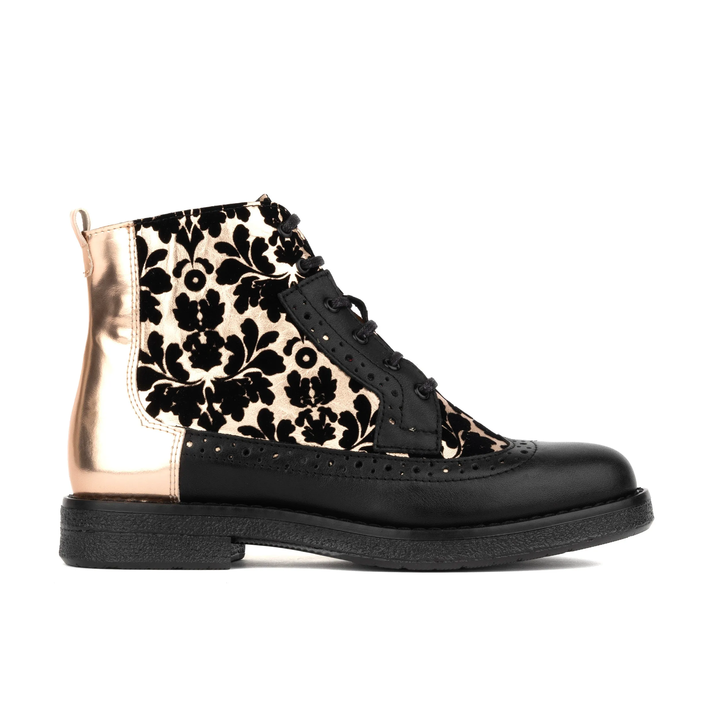 Hatter - Black Rose Gold - Women's Italian leather higher ankle boot with rubber sole