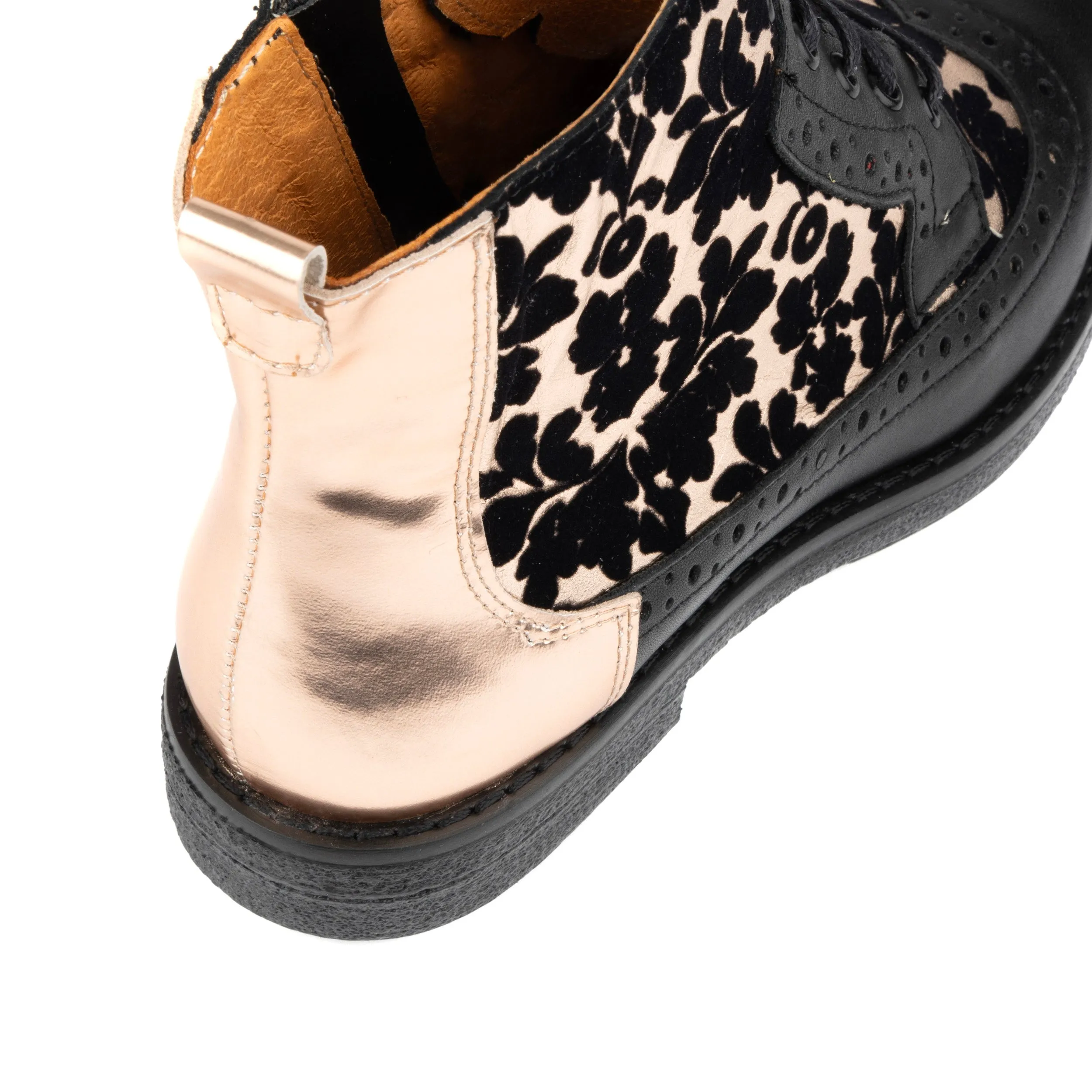 Hatter - Black Rose Gold - Women's Italian leather higher ankle boot with rubber sole