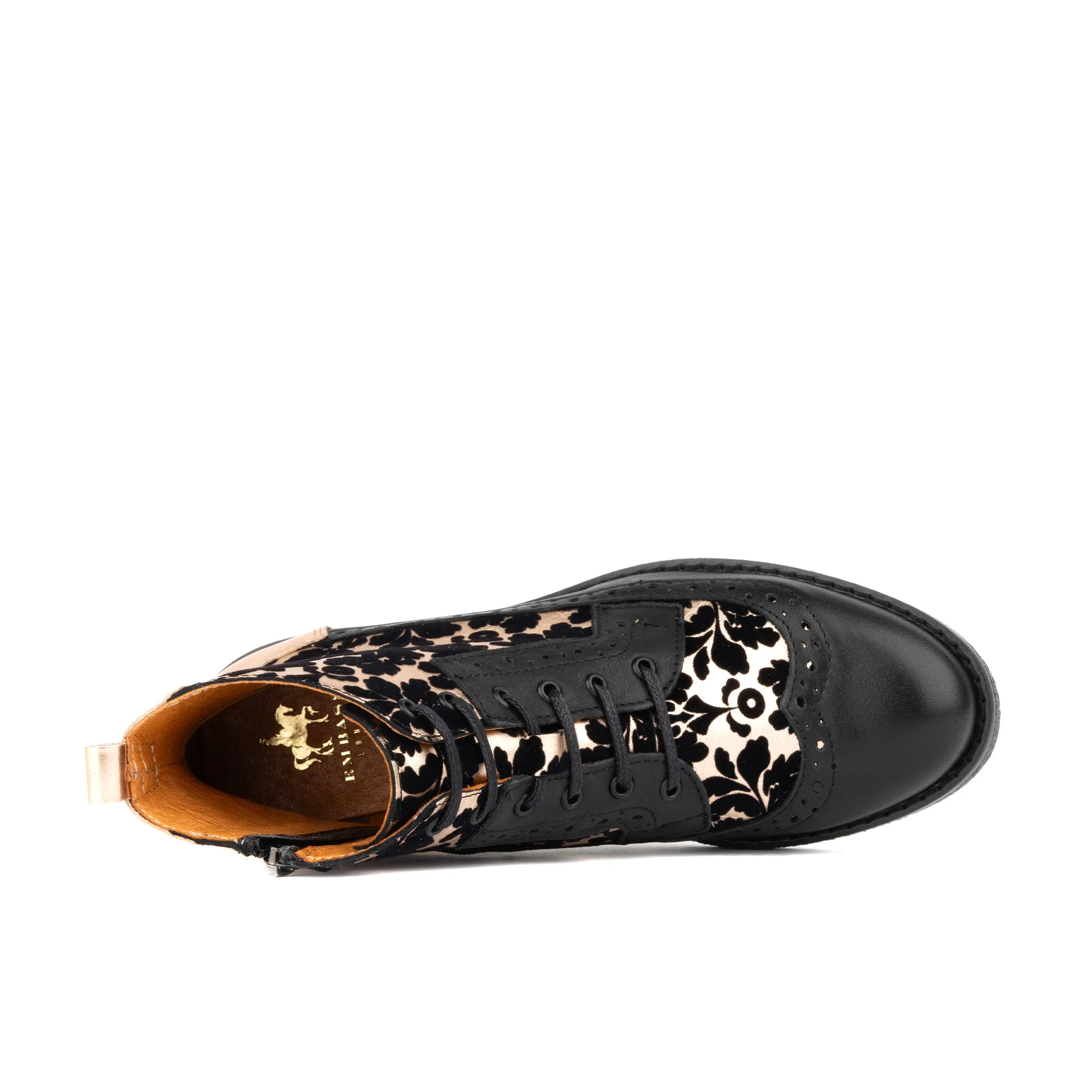 Hatter - Black Rose Gold - Women's Italian leather higher ankle boot with rubber sole