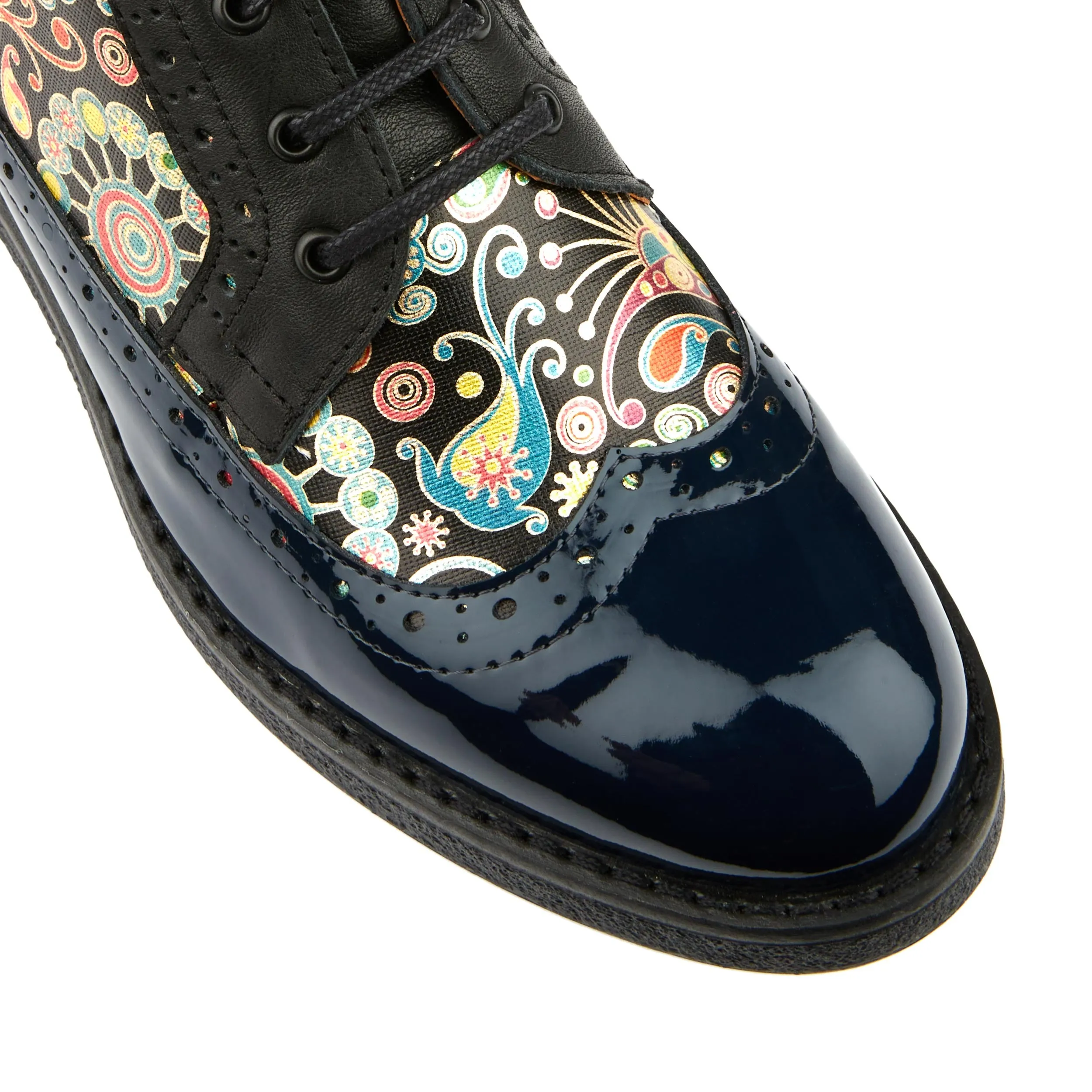 Hatter - Navy Pink - Women's higher ankle leather boot with brogue styling