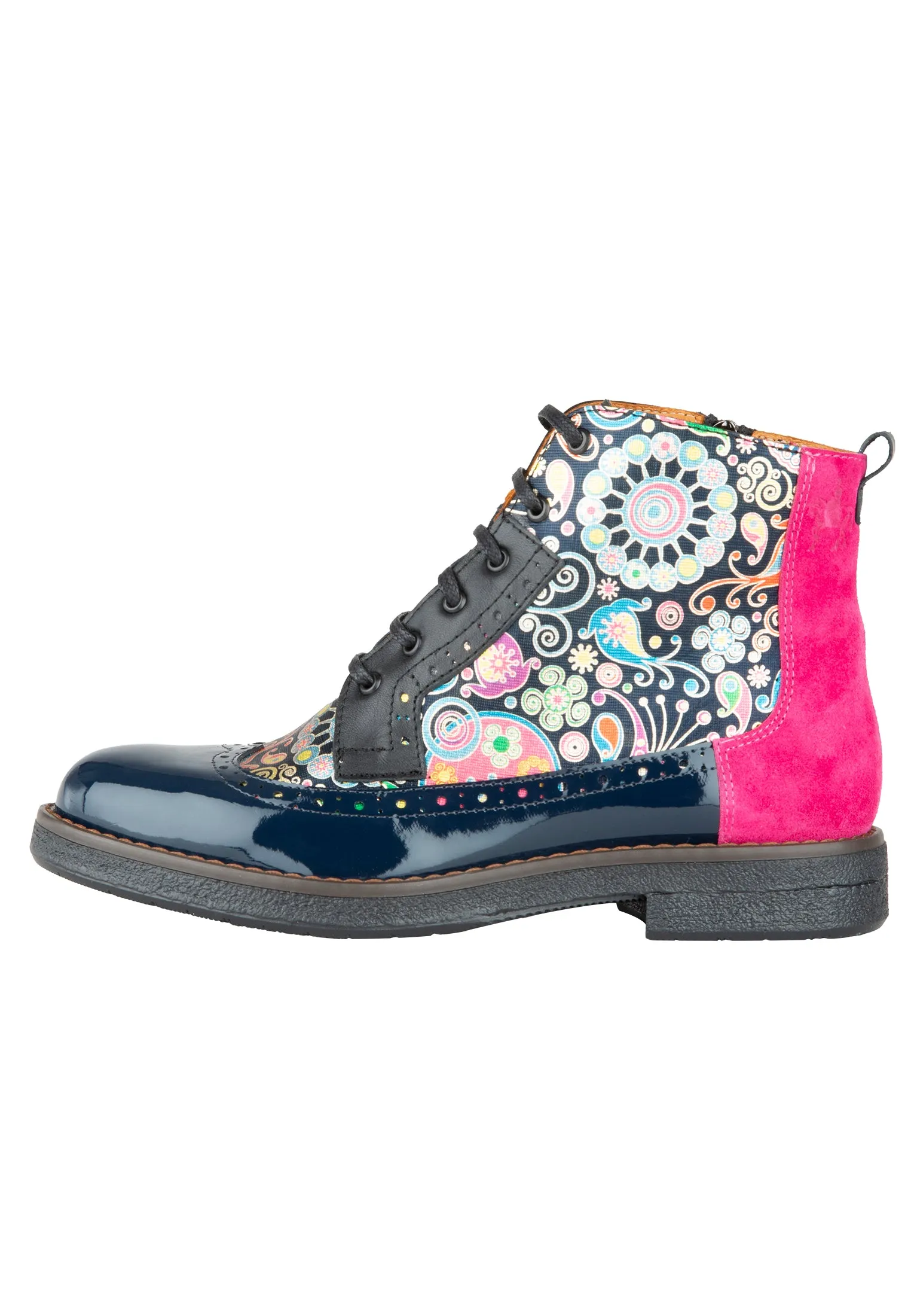Hatter - Navy Pink - Women's higher ankle leather boot with brogue styling