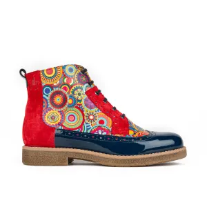 Hatter - Red Navy - Women's leather ankle boot with laces and zip