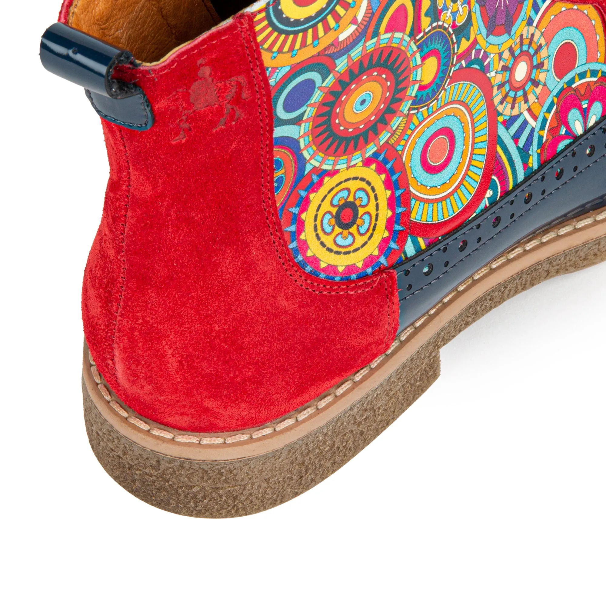 Hatter - Red Navy - Women's leather ankle boot with laces and zip