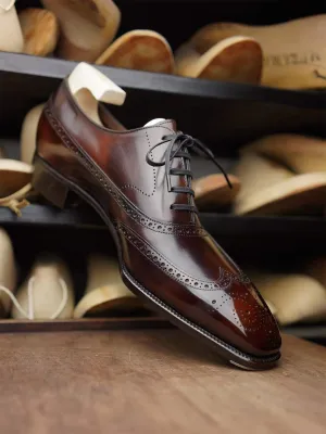 Height Increasing BURGUNDY BROWN LEATHER MODENA BROGUE WINGTIP OXFORD SHOE