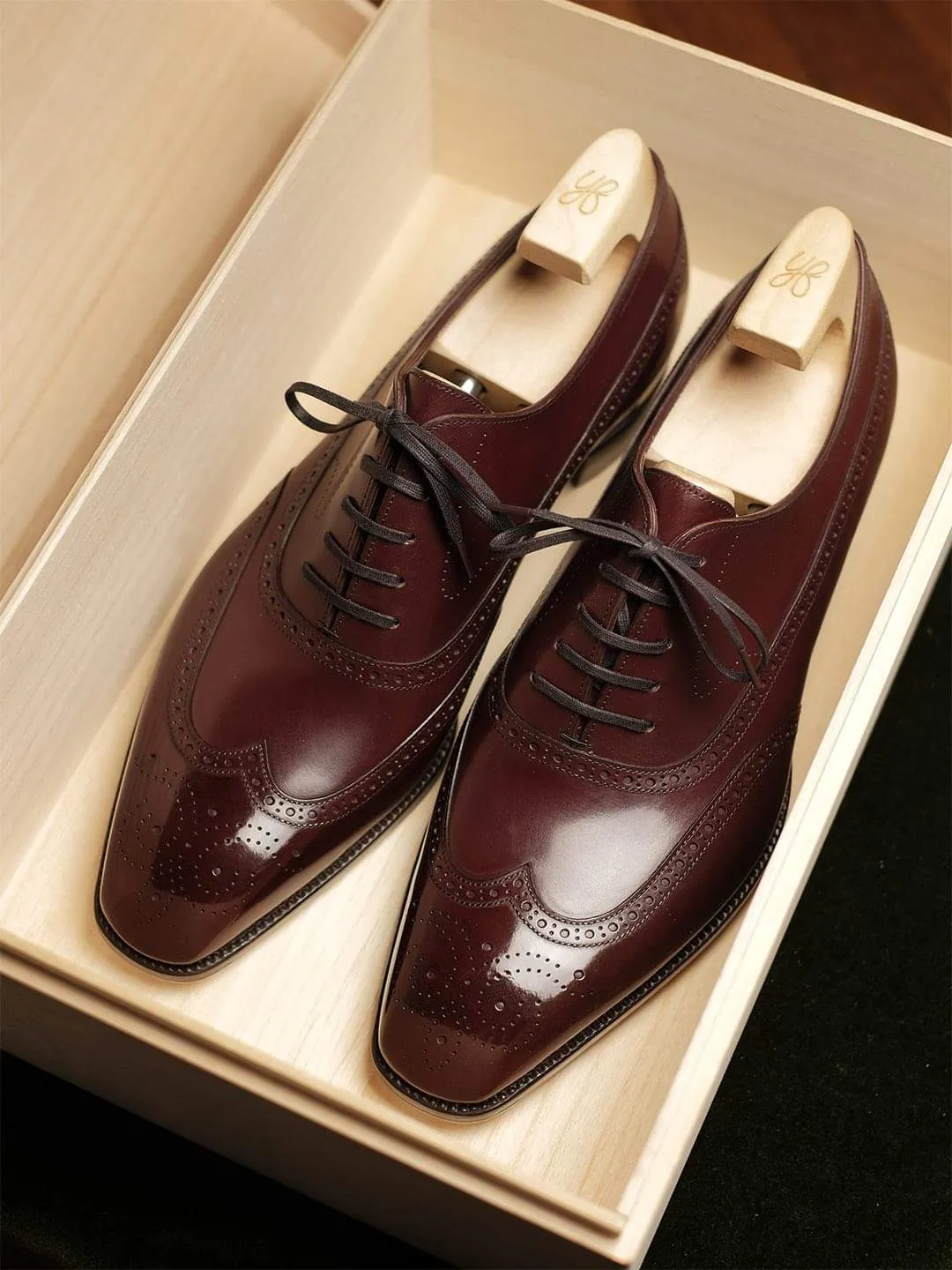 Height Increasing BURGUNDY BROWN LEATHER MODENA BROGUE WINGTIP OXFORD SHOE