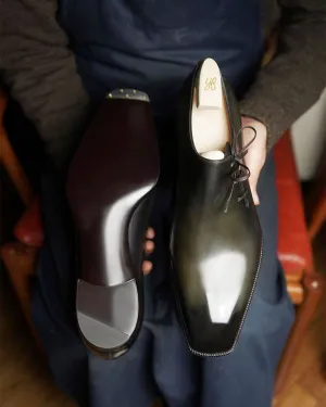 Height Increasing Green Leather Ophelia Whole Cut Oxfords - Formal Shoes - SS23