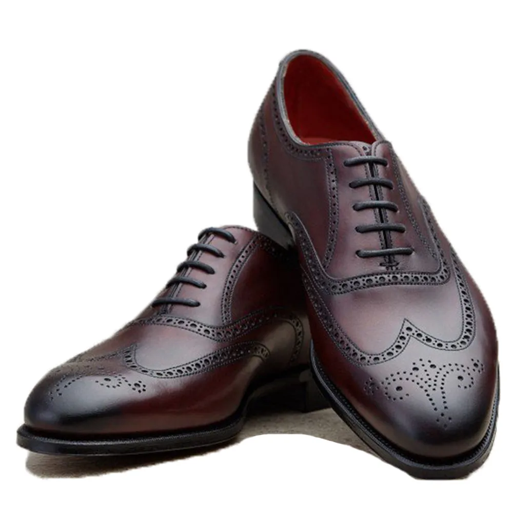 Height Increasing Mahogany Brown Leather Gedling Brogue Oxfords