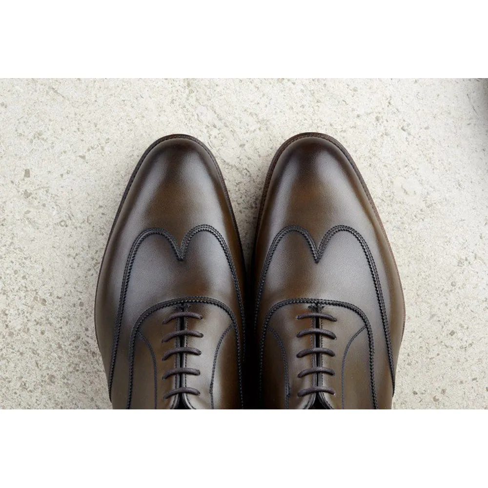 Height Increasing Olive Green Leather Gedling Brogue Oxfords