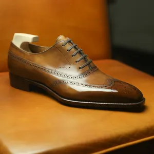 Height Increasing Tan Leather Cedara Brogue Wingtip Oxfords - Formal Shoes