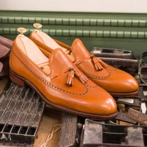 Height Increasing Tan Leather Oviedo Tassel Brogue Loafers