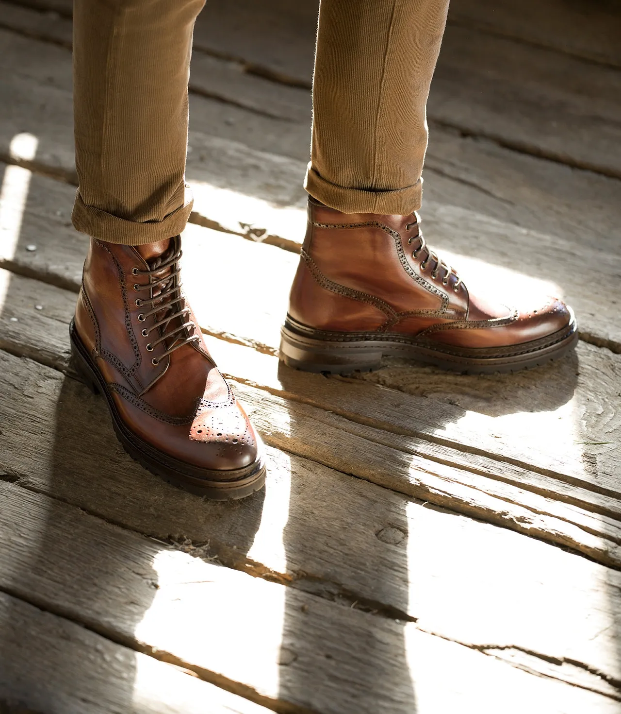 Height Increasing Tan Leather Travise Chunky Derby Boots