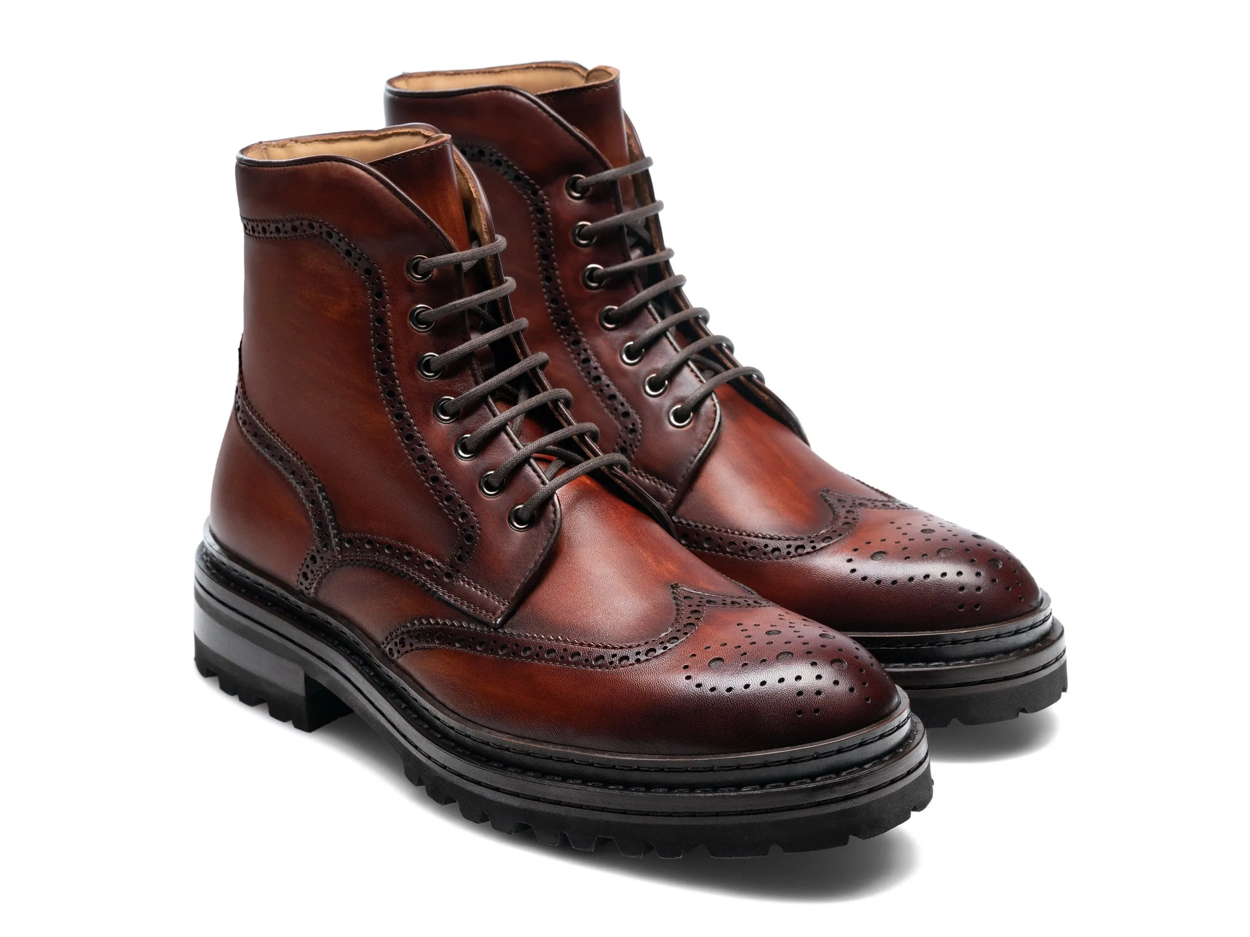 Height Increasing Tan Leather Travise Chunky Derby Boots