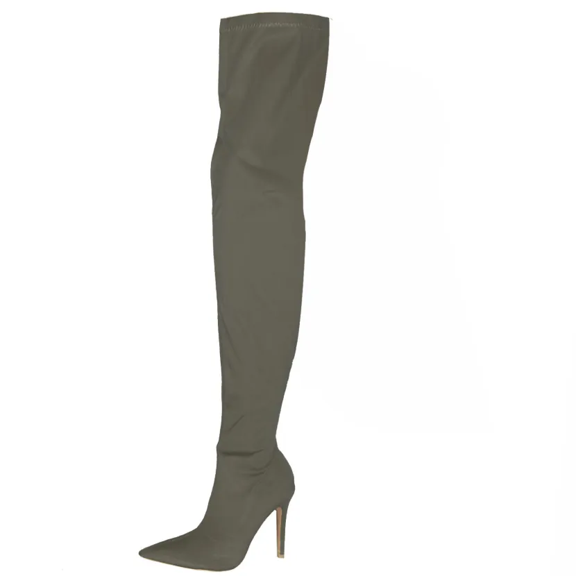 High Heel Bright Color Thigh High Stretch Boots