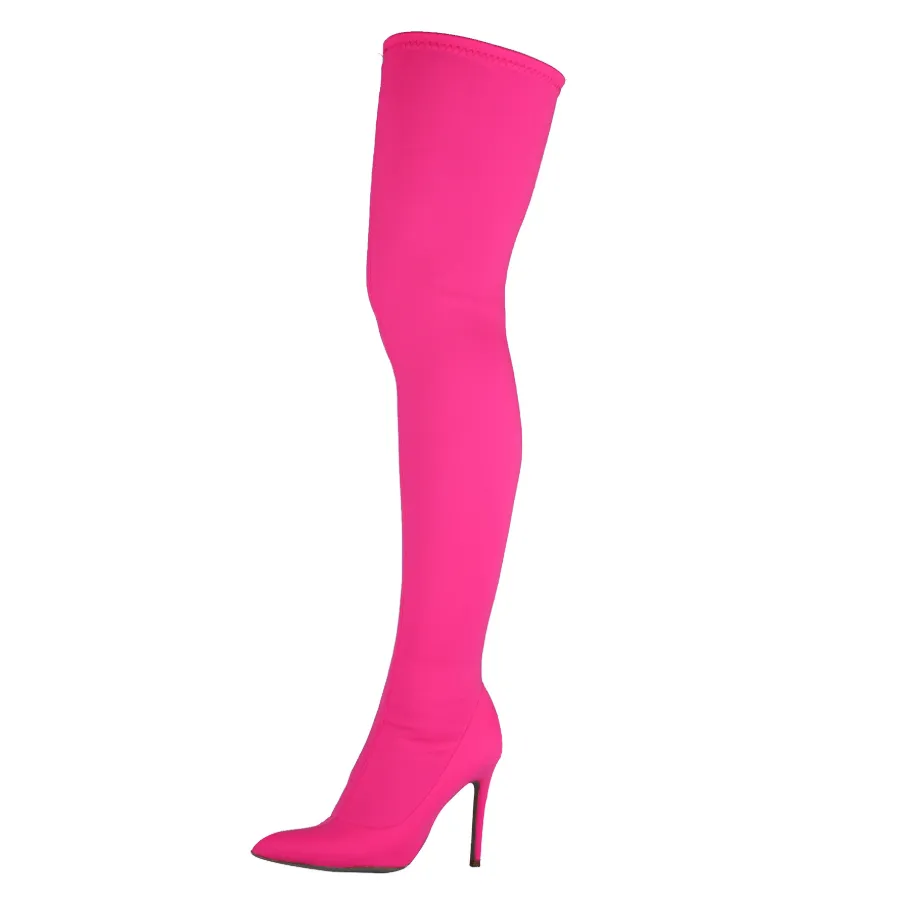 High Heel Bright Color Thigh High Stretch Boots
