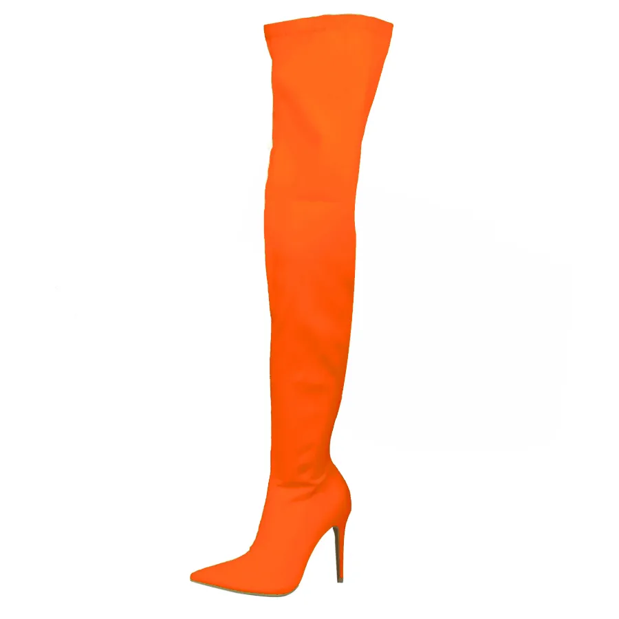 High Heel Bright Color Thigh High Stretch Boots