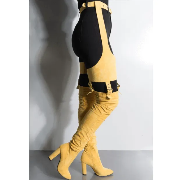 High Heel Buckle Patchwork Thigh High Club Boots