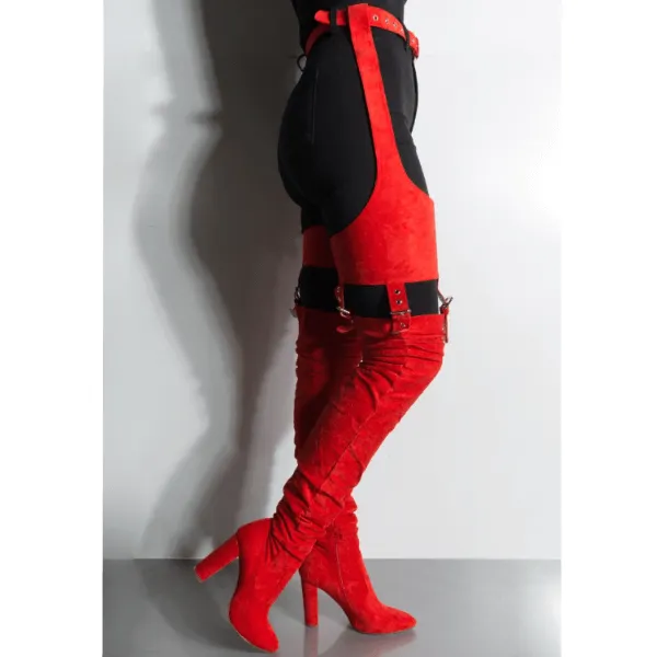 High Heel Buckle Patchwork Thigh High Club Boots