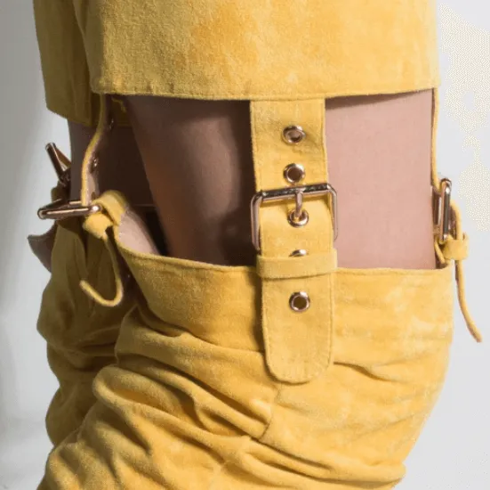 High Heel Buckle Patchwork Thigh High Club Boots