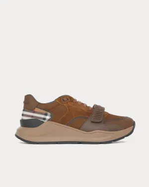 Leather, Suede & Check Dark Mocha Low Top Sneakers