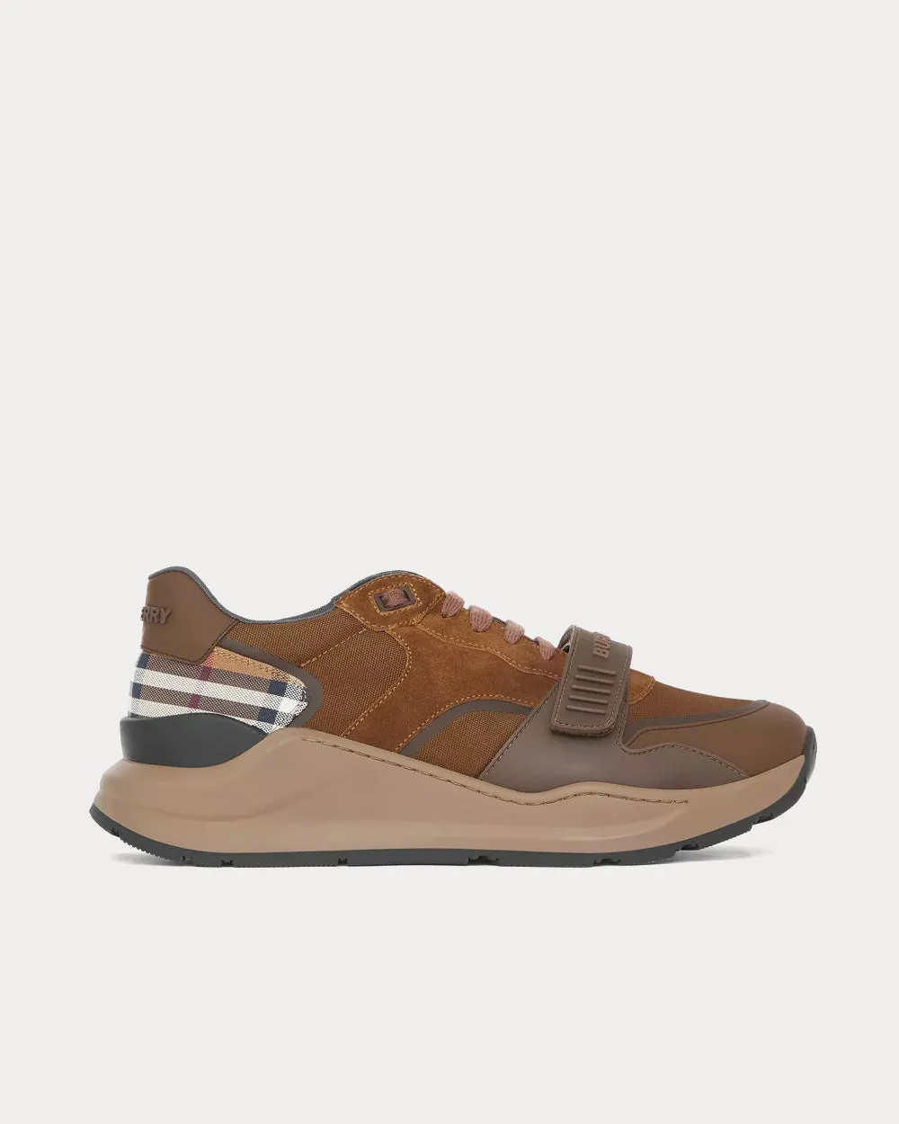 Leather, Suede & Check Dark Mocha Low Top Sneakers