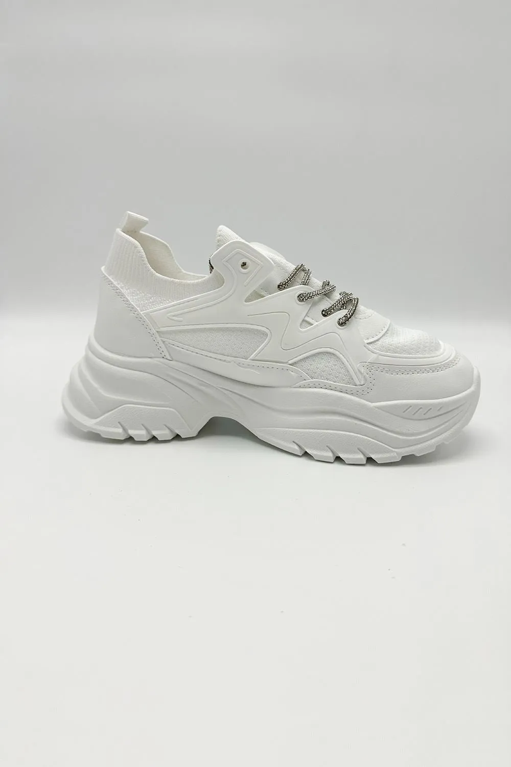 Luna Diamante Lace-Up Chunky Trainers in White