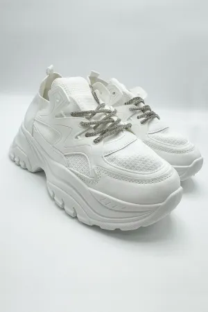 Luna Diamante Lace-Up Chunky Trainers in White
