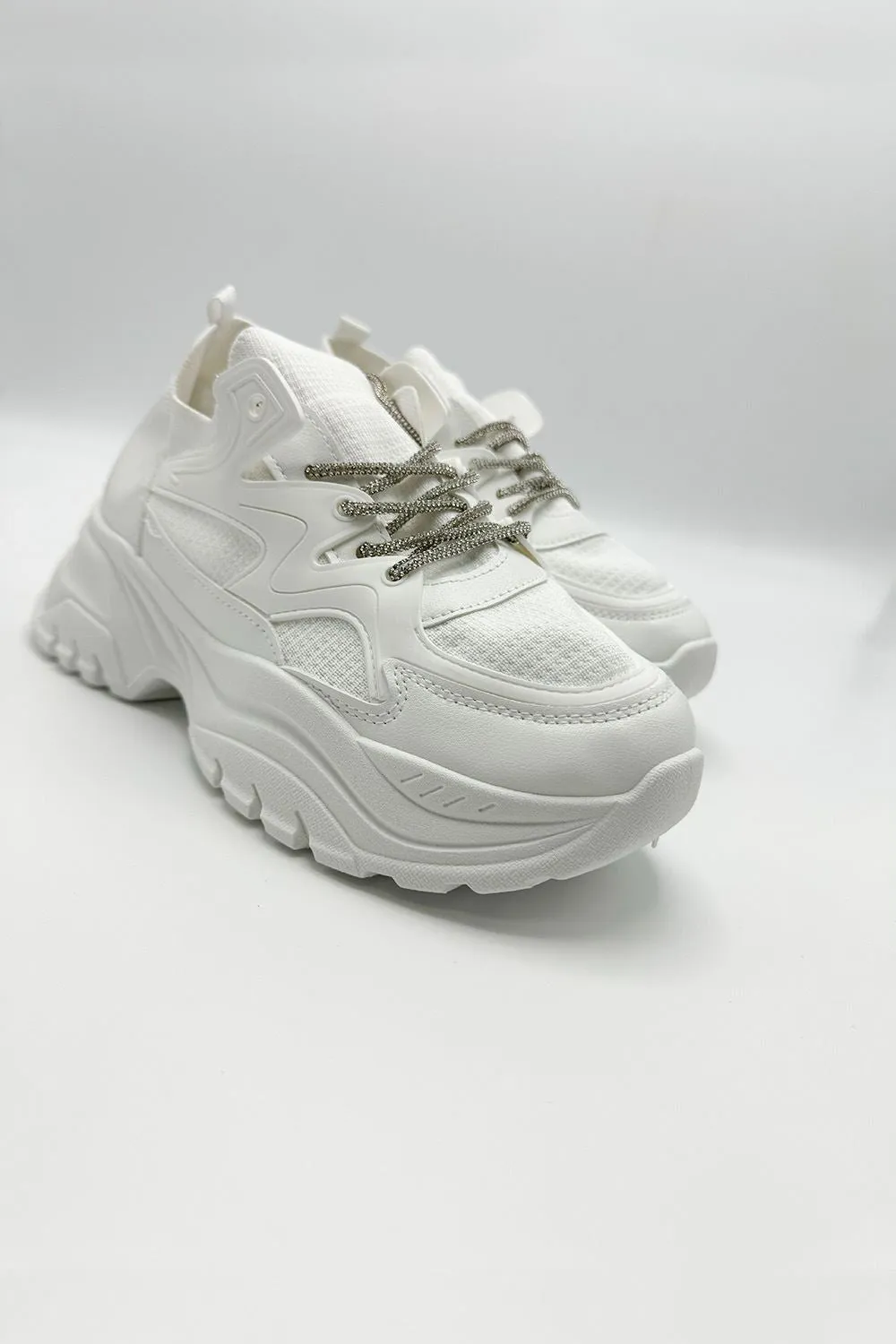 Luna Diamante Lace-Up Chunky Trainers in White