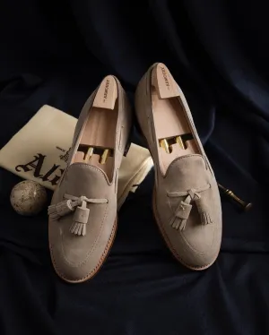 Luxury Edition - Artisian Made Cream Italian Suede Ariadne Tassel Loafers - Formal Shoes - SS23