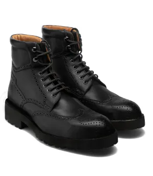 Luxury Edition - Artisian Made Height Increasing Black Italian Leather Troyes Chunky Derby Boots
