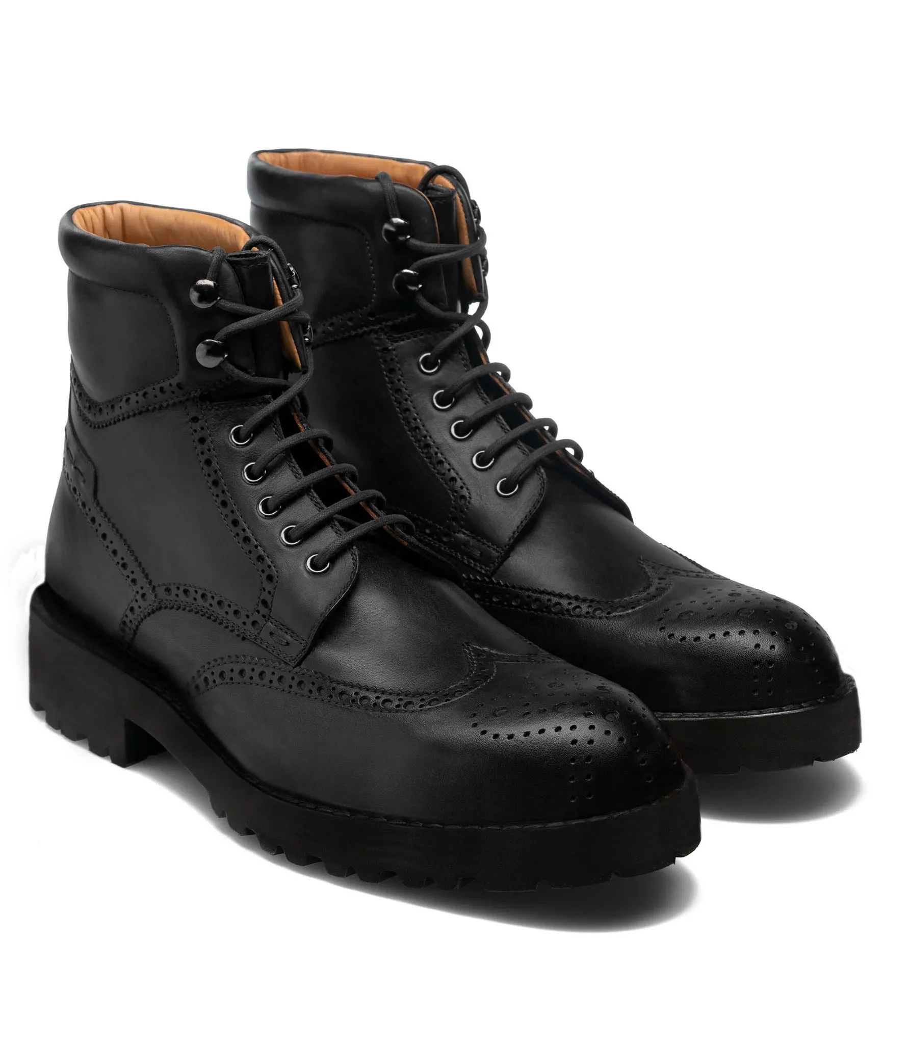 Luxury Edition - Artisian Made Height Increasing Black Italian Leather Troyes Chunky Derby Boots