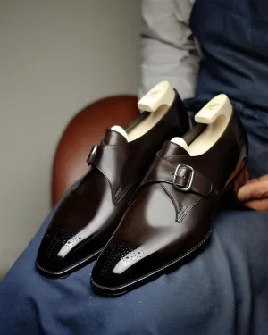 Luxury Edition - Artisian Made Height Increasing Brown Italian Leather Stellan Single Monk Straps - Formal Shoes - AW24