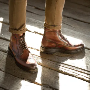 Luxury Edition - Artisian Made Height Increasing Tan Italian Leather Travise Chunky Derby Boots - AW24