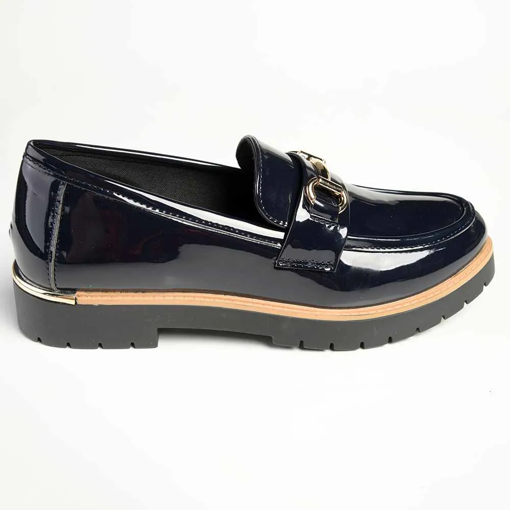 Madison Bentley Trim Cleated Ladies Slip On Loafers - Navy