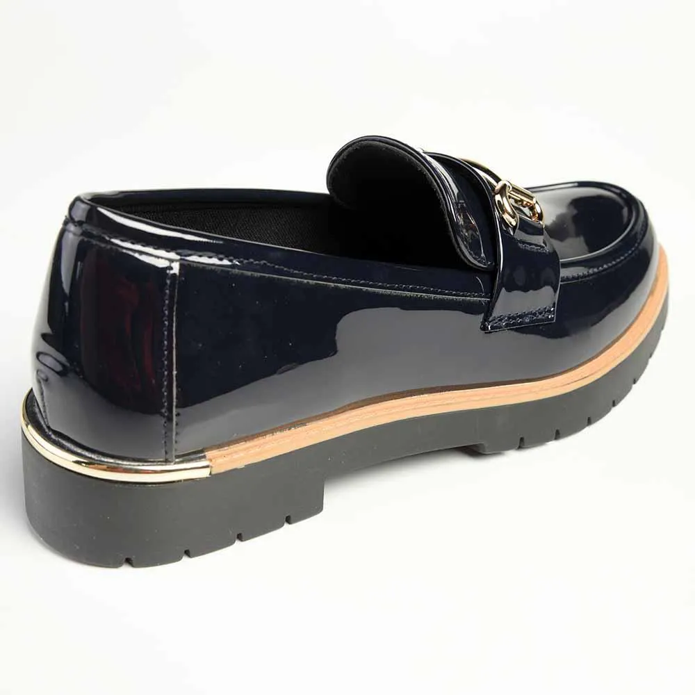 Madison Bentley Trim Cleated Ladies Slip On Loafers - Navy