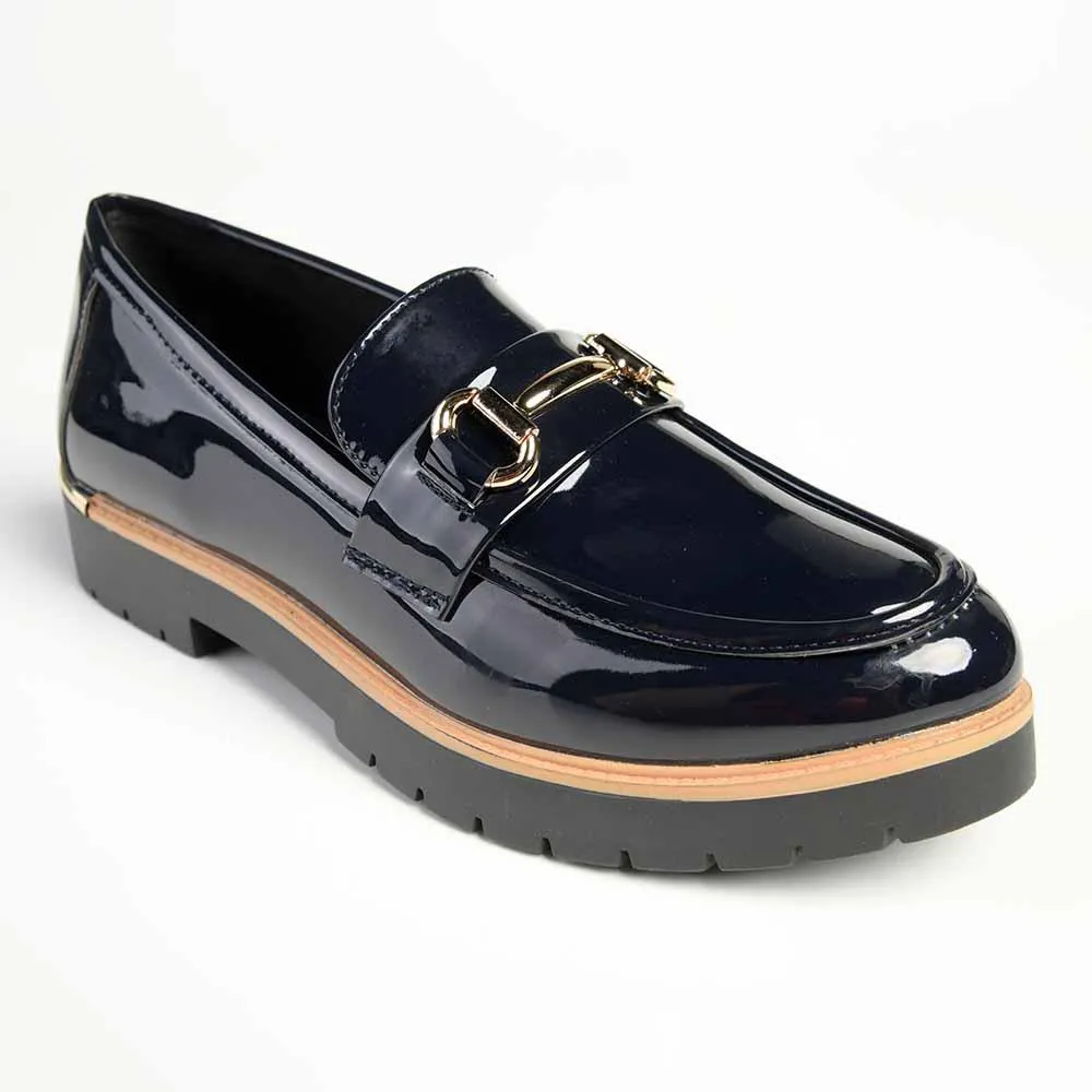 Madison Bentley Trim Cleated Ladies Slip On Loafers - Navy