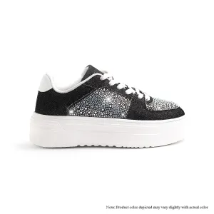 MARSEL-1 LACEUP RHINESTONE SNEAKERS - BLACK