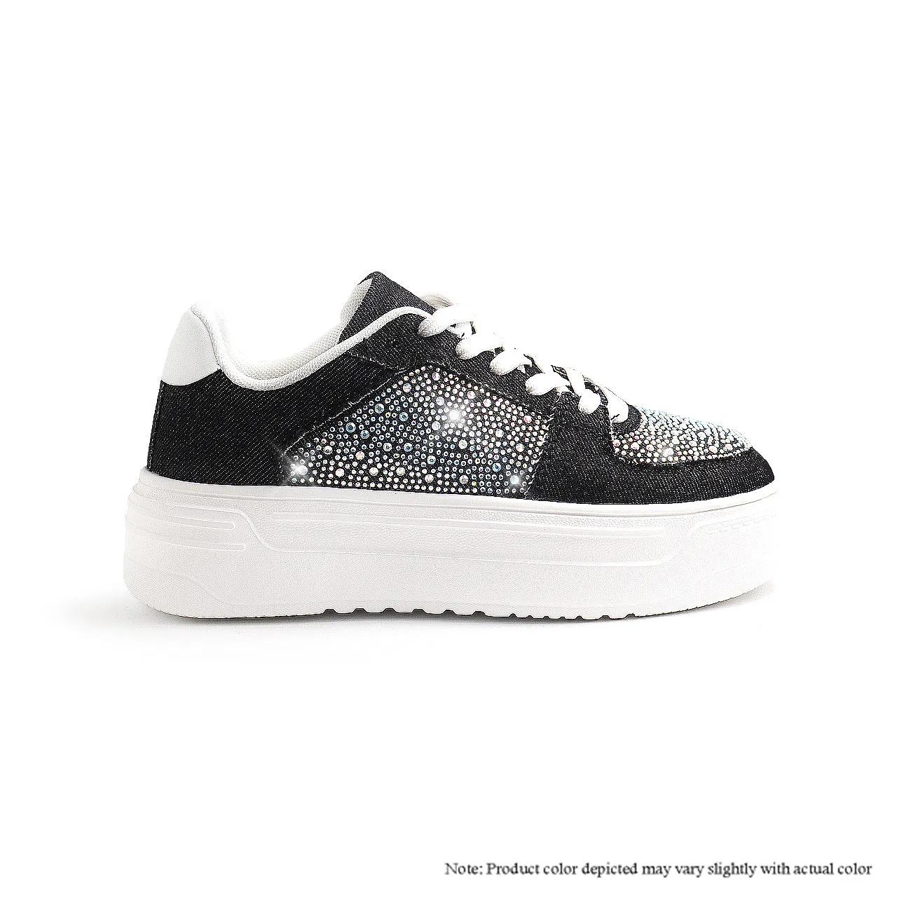 MARSEL-1 LACEUP RHINESTONE SNEAKERS - BLACK