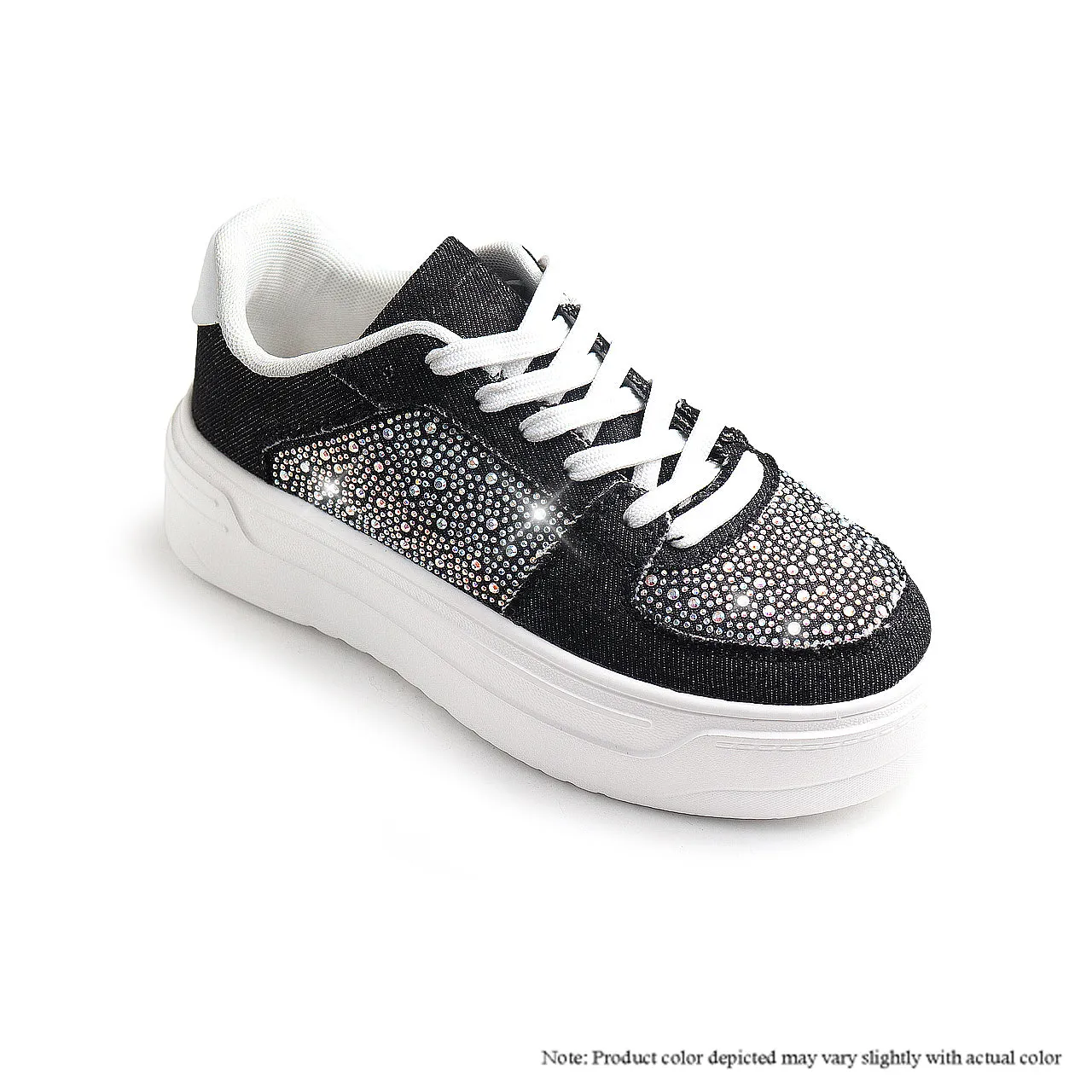 MARSEL-1 LACEUP RHINESTONE SNEAKERS - BLACK