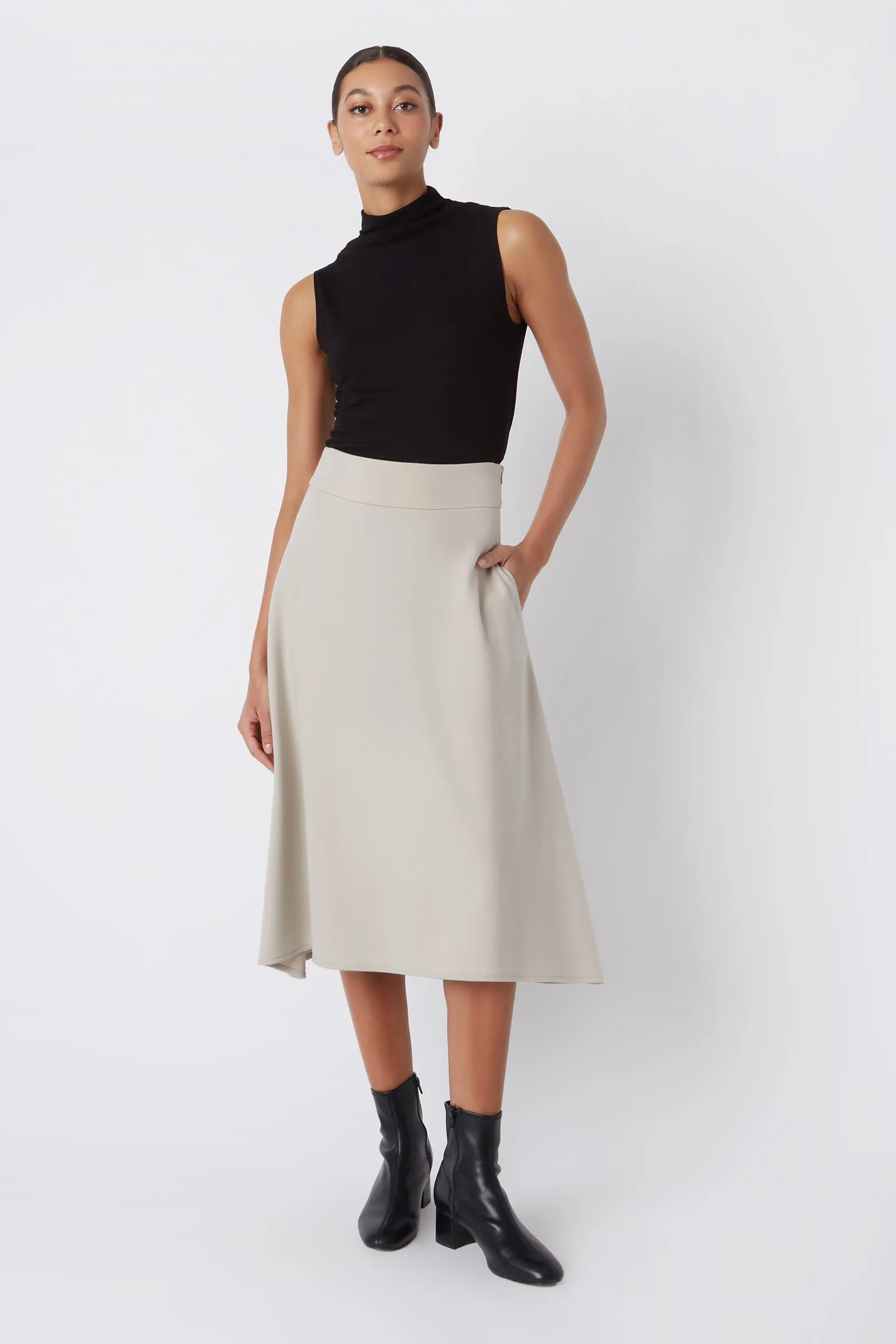 Martina Felted Jersey Kick Skirt - Mink