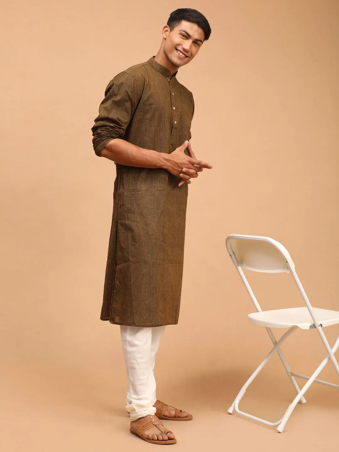 Men's Brown Pure Cotton Kurta Pyjama Set - Vastramay