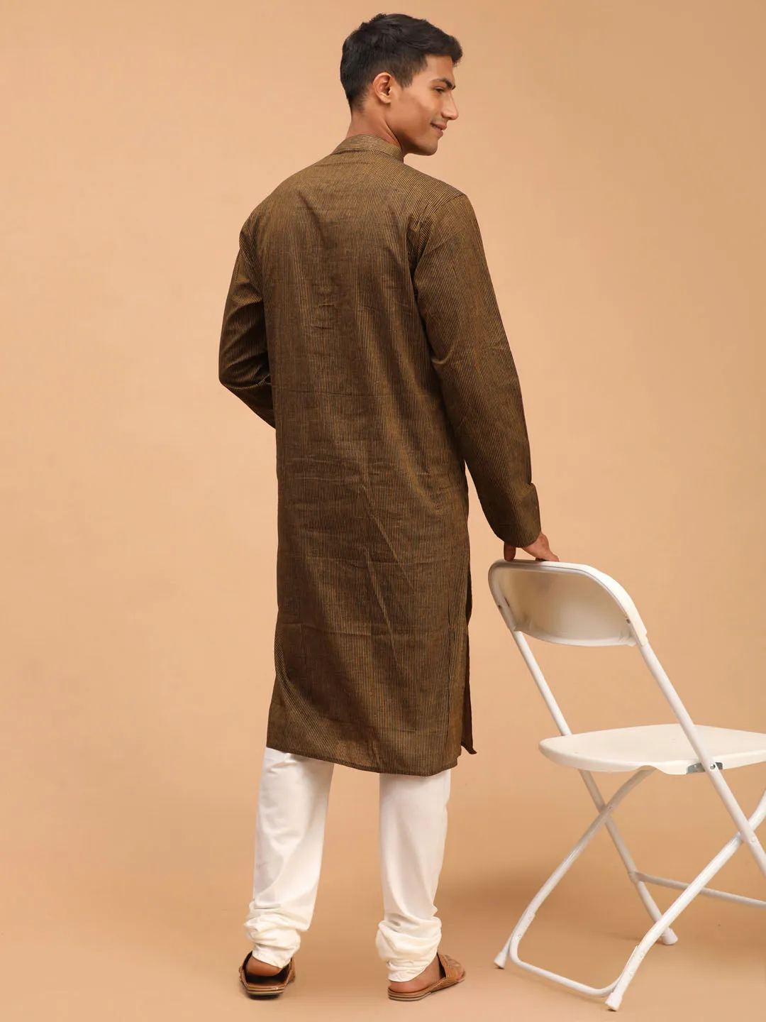 Men's Brown Pure Cotton Kurta Pyjama Set - Vastramay