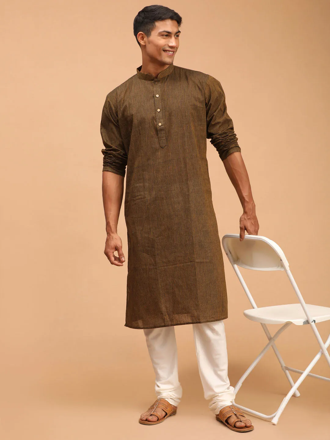 Men's Brown Pure Cotton Kurta Pyjama Set - Vastramay