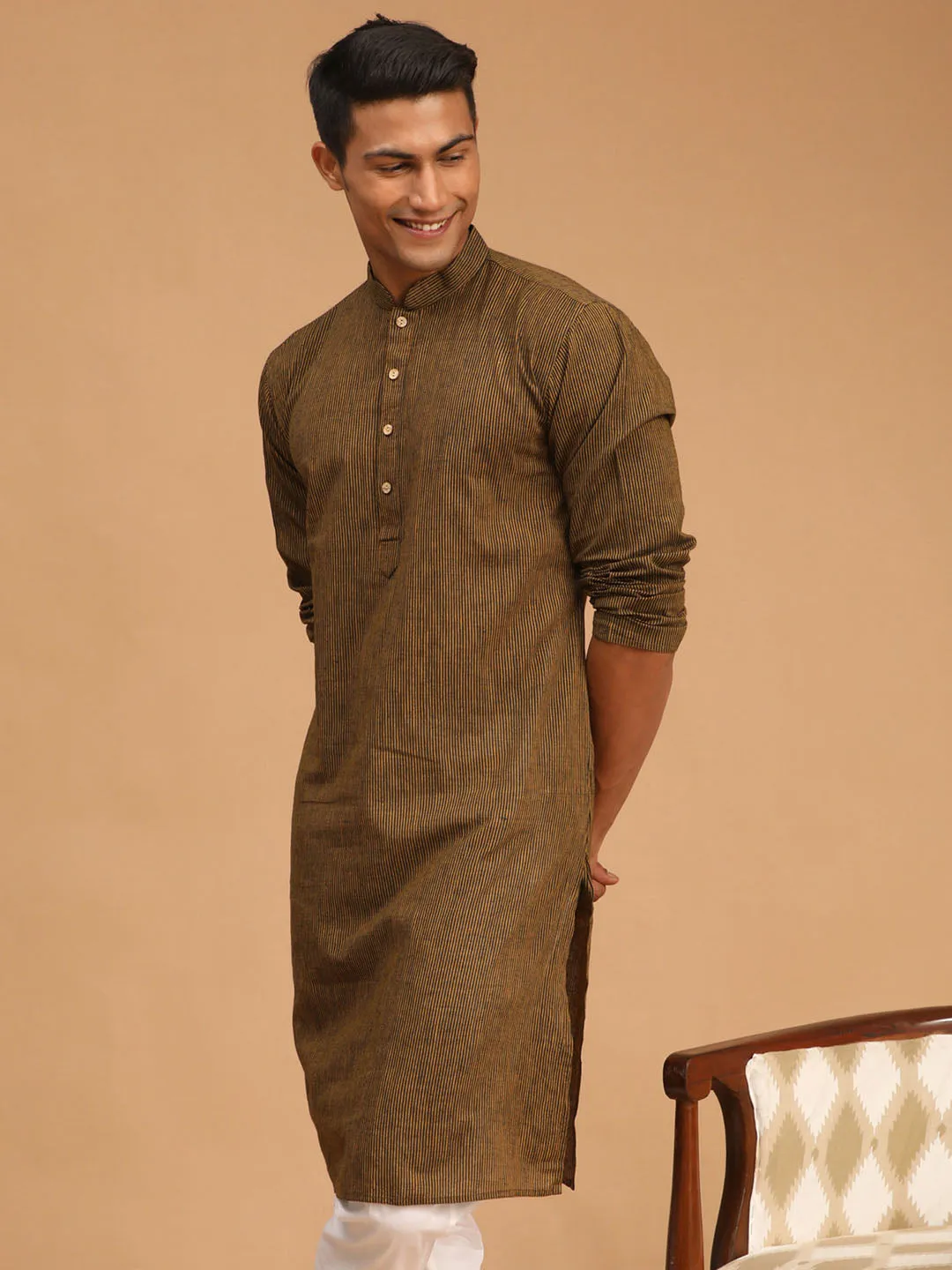 Men's Brown Pure Cotton Kurta - Vastramay