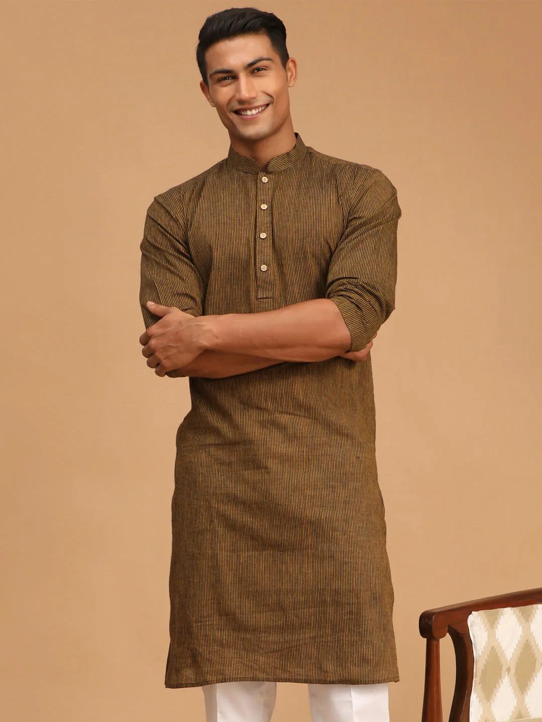 Men's Brown Pure Cotton Kurta - Vastramay