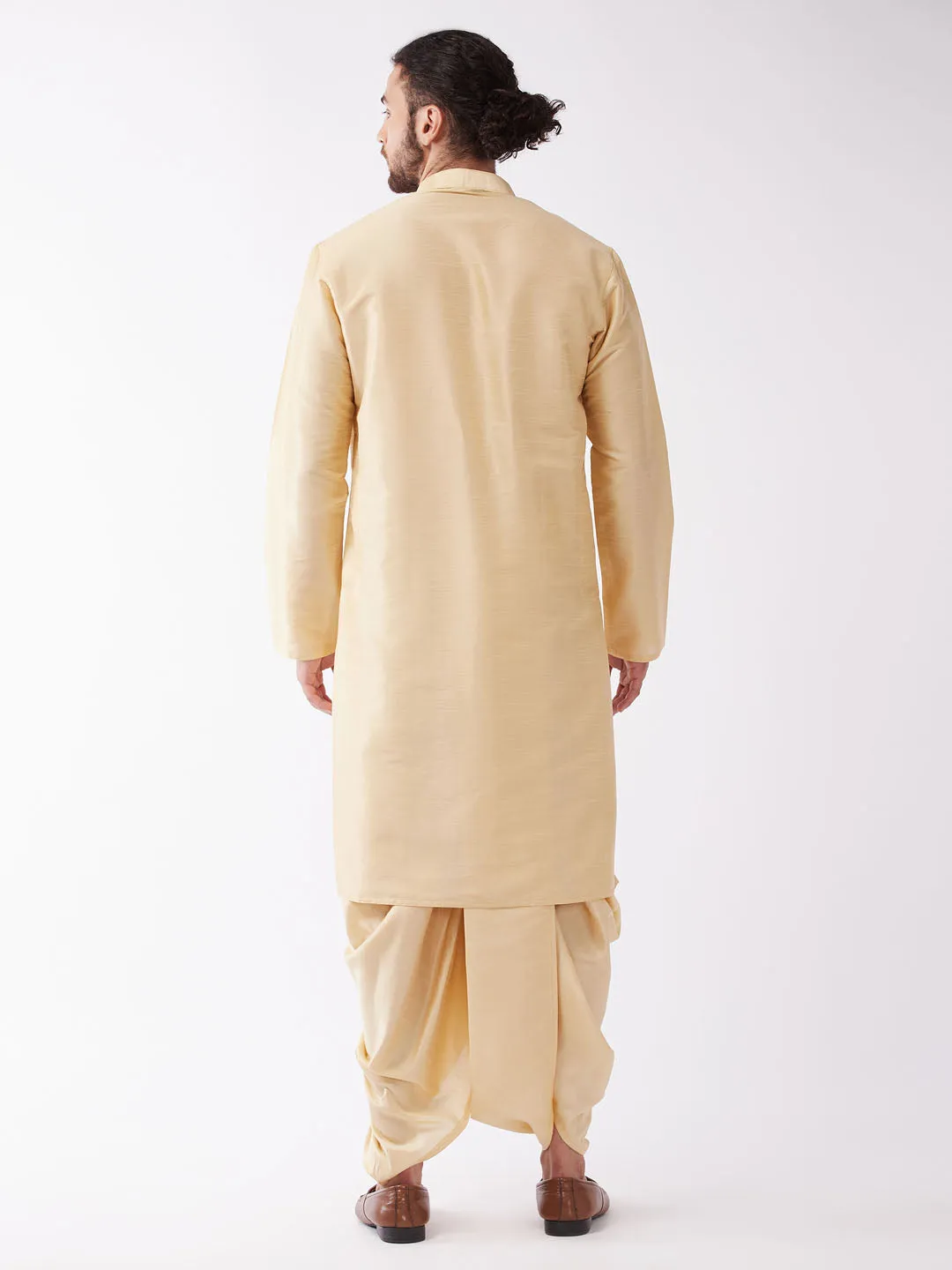 Men's Gold Silk Blend Kurta And Dhoti Set - Vastramay
