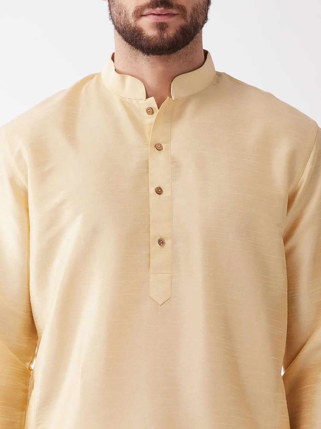 Men's Gold Silk Blend Kurta And Dhoti Set - Vastramay